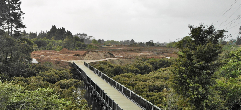 Bridge built over the mangroves and tidal flats on the Tamaki River, Auckland