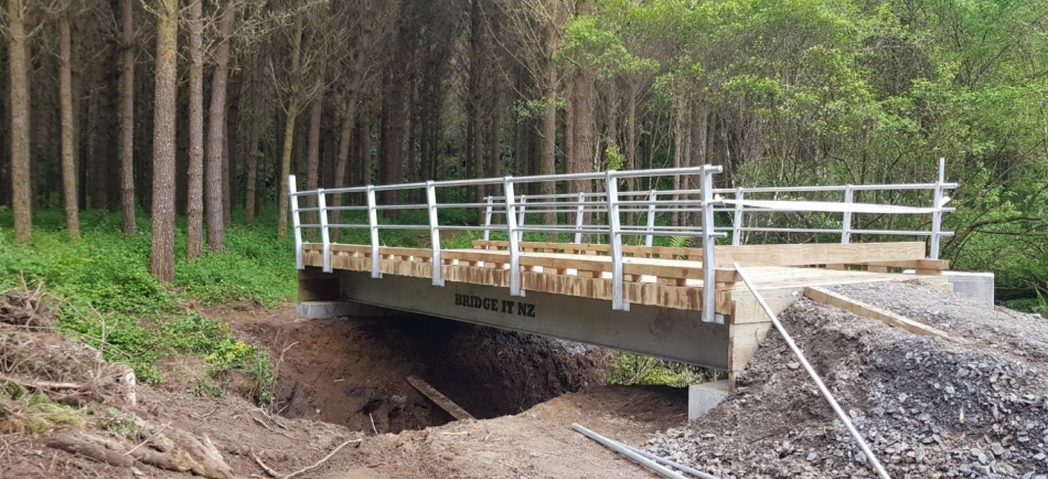 Steel beam, timber deck forestry bridge
